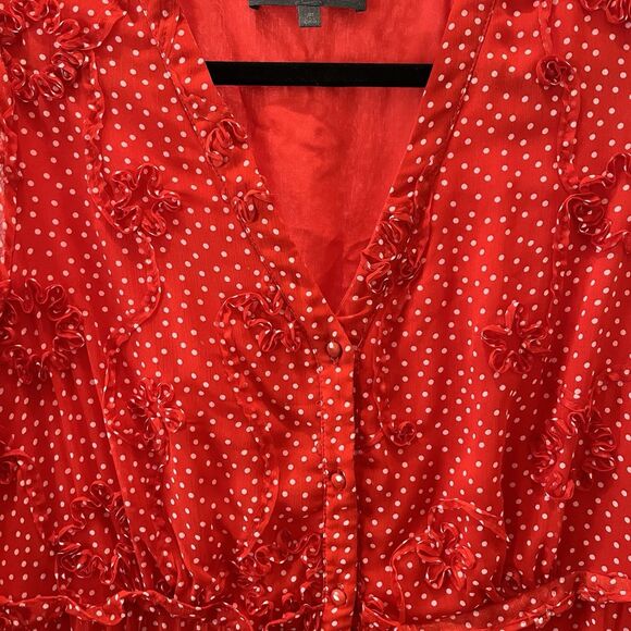 Sunday in Brooklyn Floral Polka Dot Maxi Dress Women Size M Textured Button Red - Picture 4 of 12